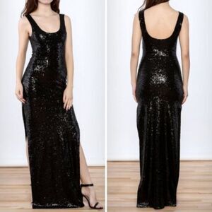 NWT Alythea Sleeveless Black Sequin Floor Length Gown | S
